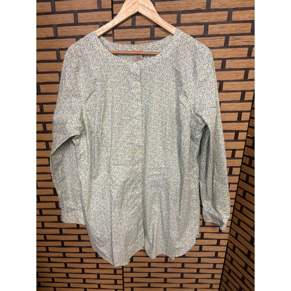 Duluth Trading White Floral Button Front‎ Tunic Top Size XL